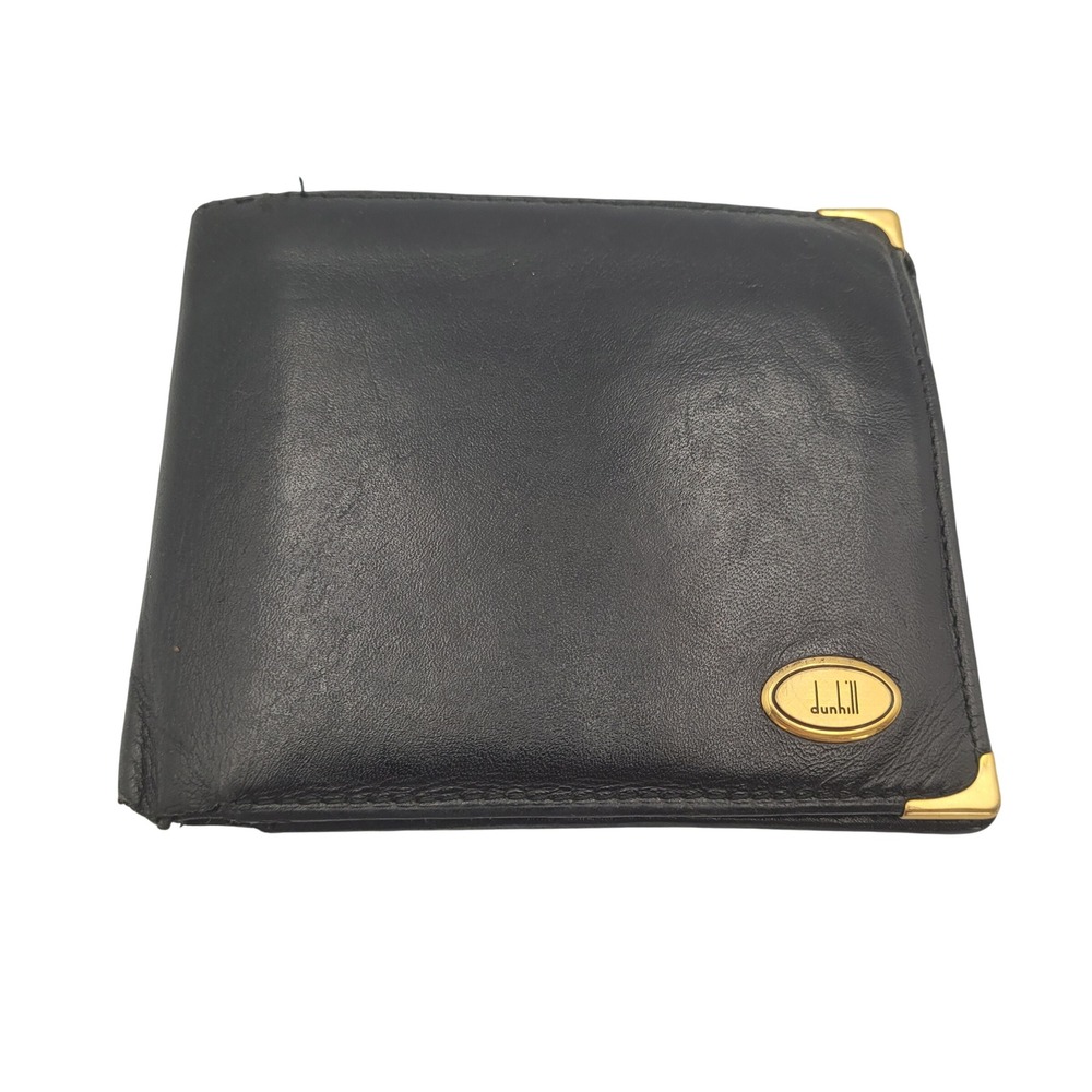 Dunhill Black Calfskin Leather Bifold Wallet Gold Tone Hardware Made in Spain